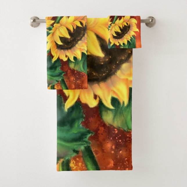 Three Sunflowers Bath Towels (Insitu)