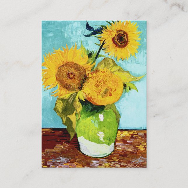 Three Sunflowers by Van Gogh Chubby Business Card (Front)