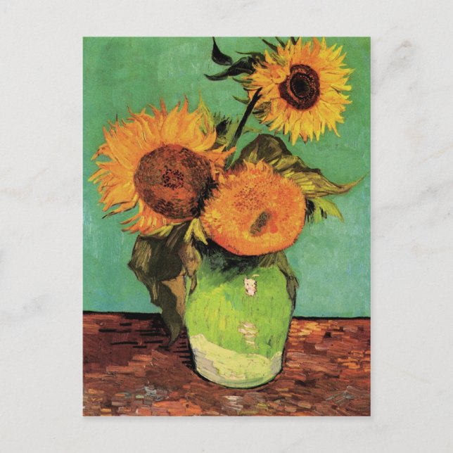 Three Sunflowers in a Vase by Van Gogh Postcard (Front)