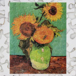 Three Sunflowers in a Vase by Vincent van Gogh Jigsaw Puzzle<br><div class="desc">Three Sunflowers in a Vase by Vincent van Gogh is a vintage fine art post impressionism still life floral painting. A bouquet with three beautiful blooming sunflowers in a vase. Fresh cut summer flowers from the garden. About the artist: Vincent Willem van Gogh (1853 -1890) was one of the most...</div>