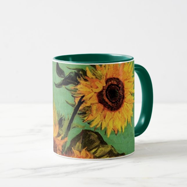 Three Sunflowers in a Vase by Vincent van Gogh Mug (Front Right)