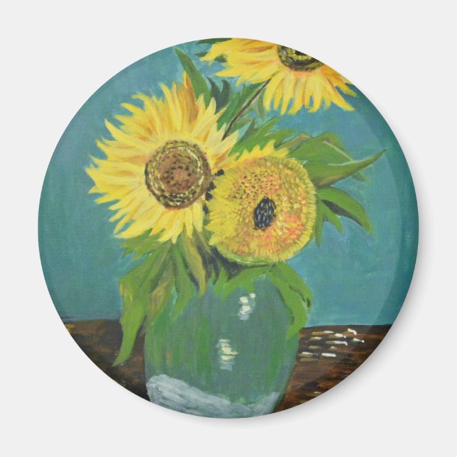 Three Sunflowers in a Vase, van Gogh Magnet (Front)