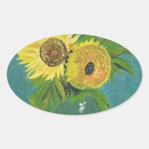 Three Sunflowers in a Vase, van Gogh Oval Sticker