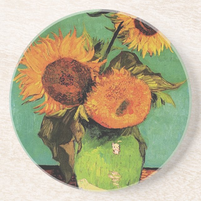 Three sunflowers in a Vase Vincent van Gogh Coaster (Front)