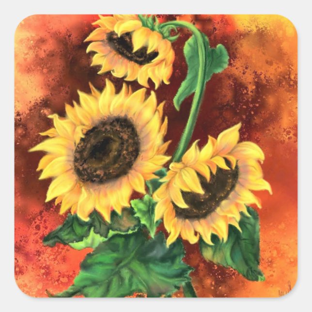 Three Sunflowers Sticker - Painting (Front)