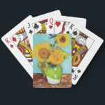 Three Sunflowers | Vincent van Gogh Playing Cards<br><div class="desc">Three Sunflowers (1888) by Vincent van Gogh is a vibrant still life that showcases the artist’s signature thick brushstrokes and bold use of colour. The painting features three sunflowers in a simple vase, their golden petals contrasting against the aqua blue background. Van Gogh's vivid yellow palette brings energy and life...</div>