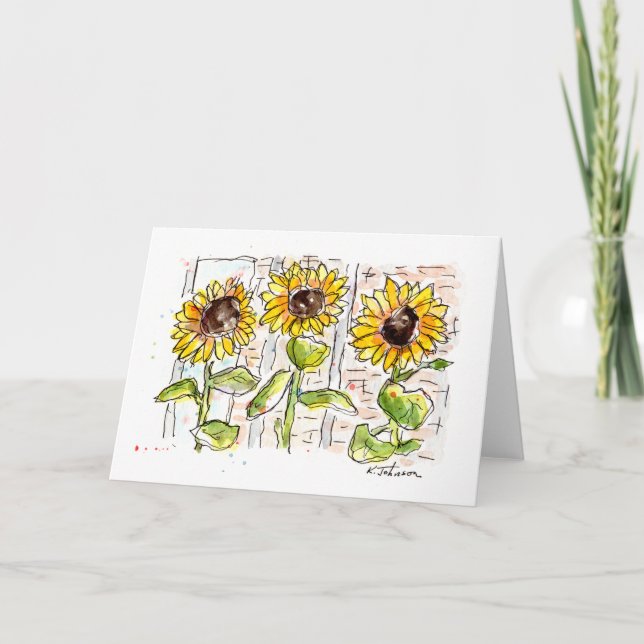 Three Sunflowers Watercolor Greeting Card (Front)