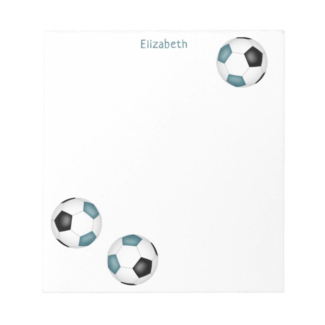 three teal black soccer balls player name notepad (Front)