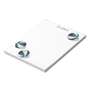 three teal white basketballs custom name notepad
