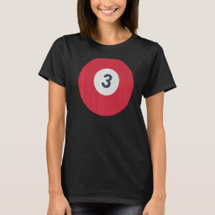 Three Team Number 3 Lucky Red Ball Billiards Pool  T-Shirt