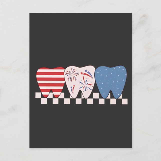 Three Teeth Graphic Design 4th of July Announcement Postcard (Front)