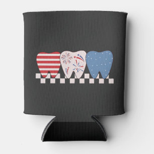 Three Teeth Graphic Design 4th of July Can Cooler