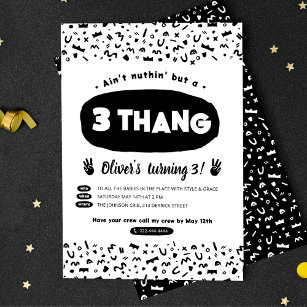 Three Thang, 90s Hip Hop Birthday Party Invitation