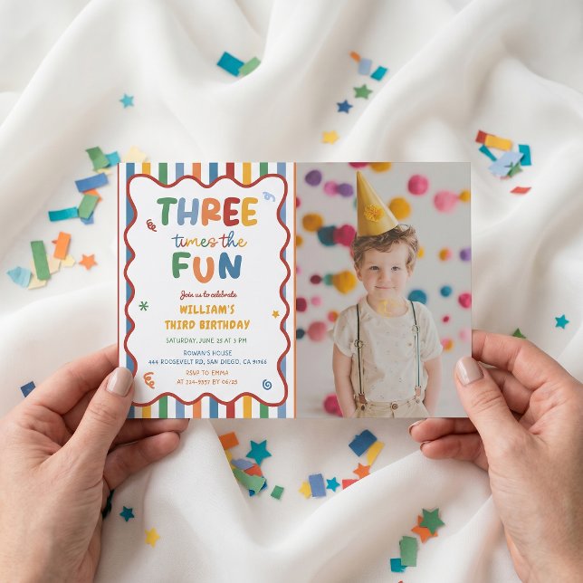 Three Times The Fun 3rd Hat Birthday Invitation (Creator Uploaded)