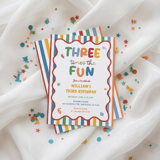Three Times The Fun 3rd Hat Birthday Invitation (Creator Uploaded)