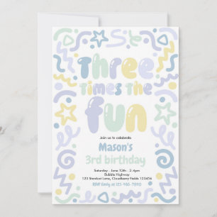 Three Times The Fun Confetti Balloon 3rd Birthday  Invitation