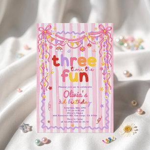 Three Times The Fun Girl 3rd Birthday Invitation