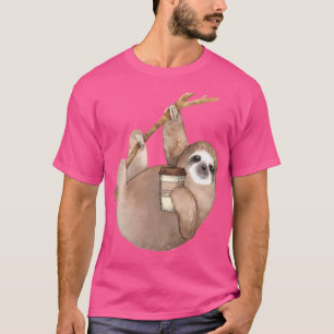 Three Toed Sloth Just Hangin' Out Enjoying A Coffe T-Shirt