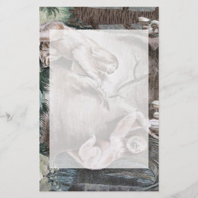 Three Toed Sloths Vintage Art Stationery (Front)