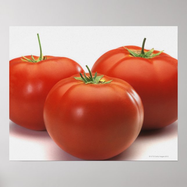 Three tomatoes on counter, close-up poster (Front)