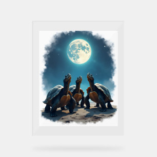 Three Tortoises Howl at Moon Wildlife Mountain Tur Acrylic Sign