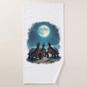 Three Tortoises Howl at Moon Wildlife Mountain Tur Bath Towel