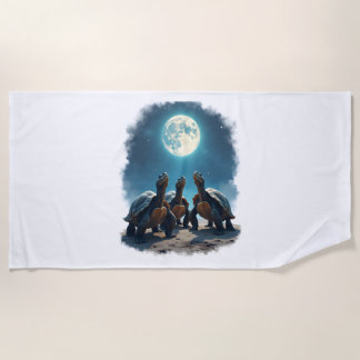 Three Tortoises Howl at Moon Wildlife Mountain Tur Beach Towel
