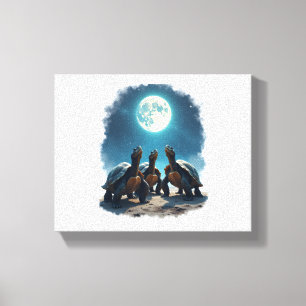 Three Tortoises Howl at Moon Wildlife Mountain Tur Canvas Print