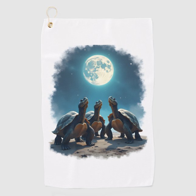 Three Tortoises Howl at Moon Wildlife Mountain Tur Golf Towel (Front)