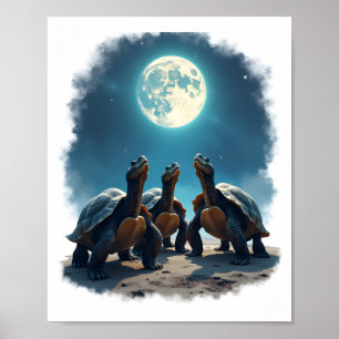 Three Tortoises Howl at Moon Wildlife Mountain Tur Poster