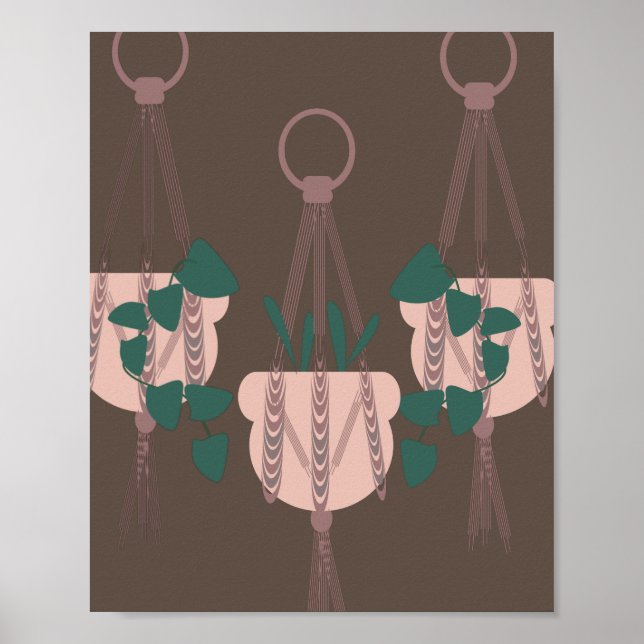 Three Trailing Plants Hanging Green Brown Wall Art (Front)