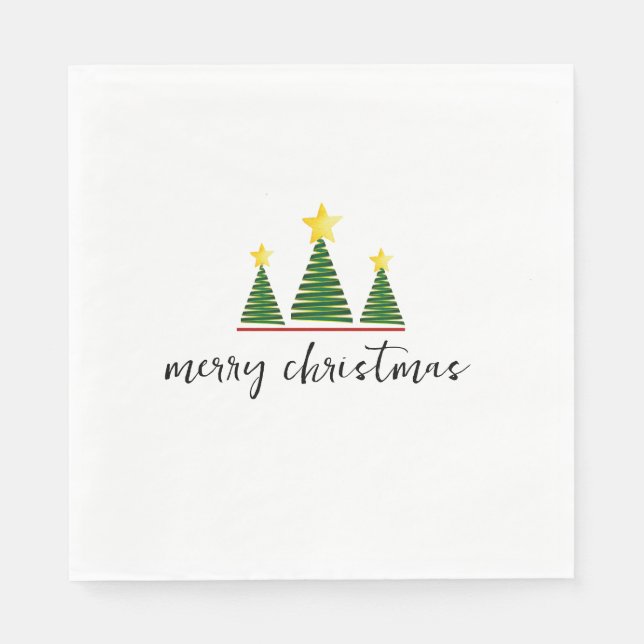 Three Trees, Merry Christmas Paper Napkin (Front)