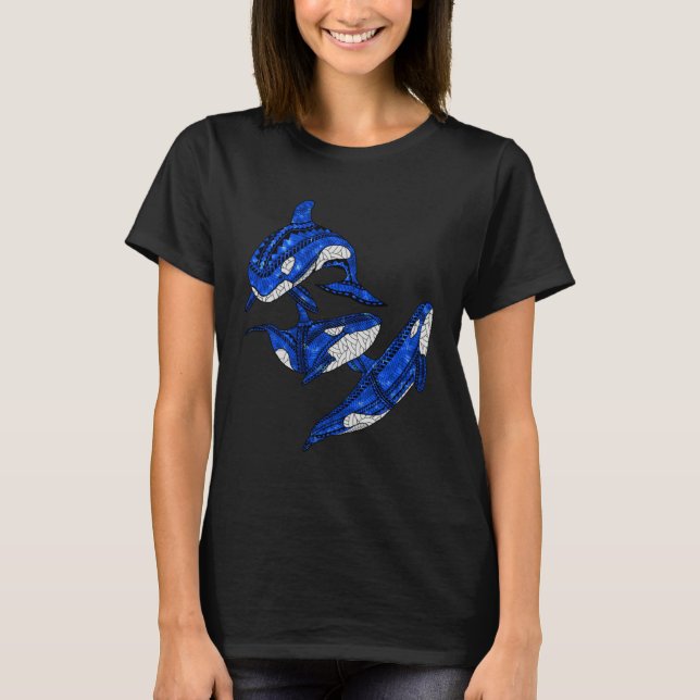 Three Tribal Orca Whales Ocean Animals T-Shirt (Front)