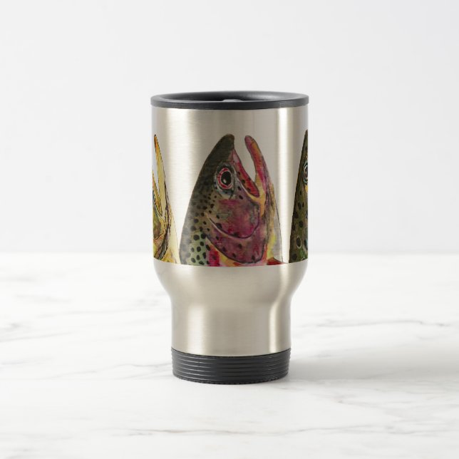 Three Trout - Brook, Rainbow, Brown Travel Mug (Center)