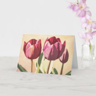 Three Tulip Flowers Mid-Century Modern Art Card