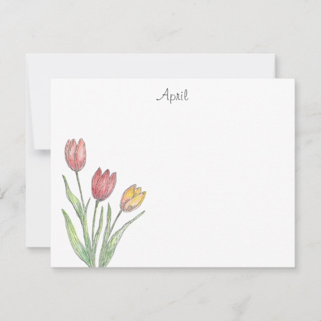 Three Tulips Coloured Pencil, Pen & Ink Sketch Card (Front)