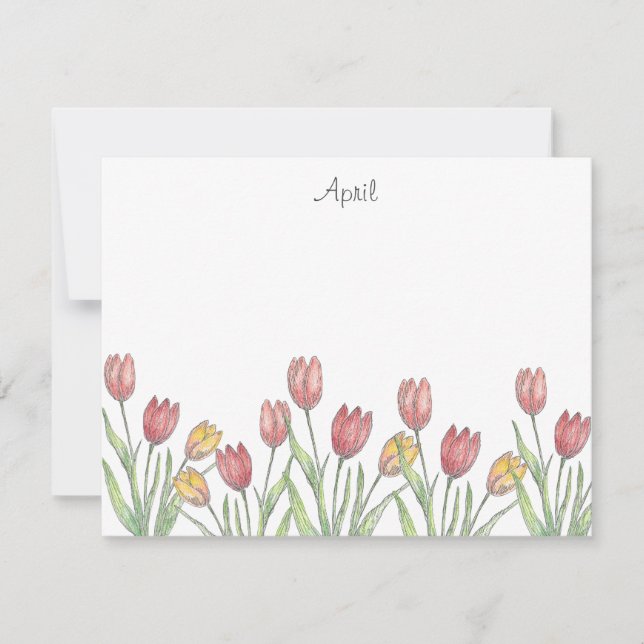 Three Tulips Coloured Pencil, Pen & Ink Sketch Not Card (Front)