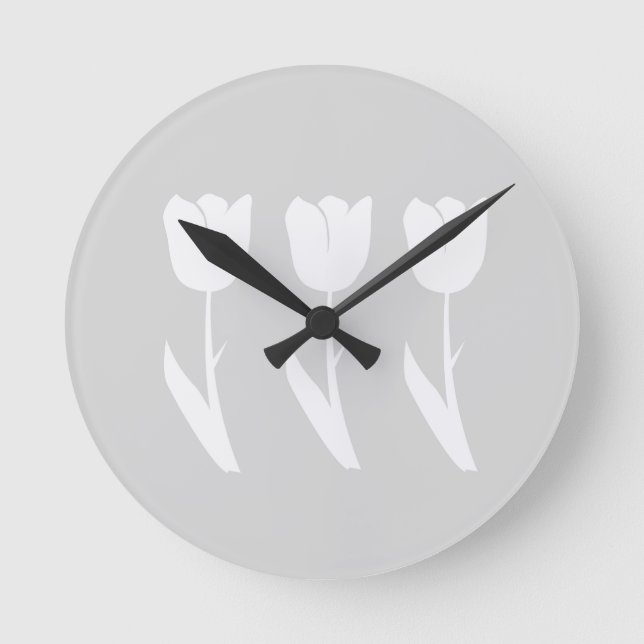 Three Tulips in Grey and White Round Clock (Front)