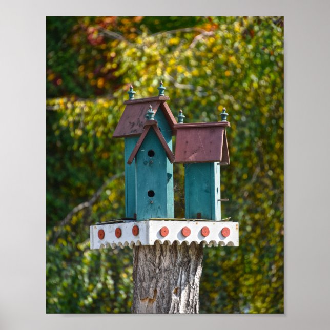 Three Turquoise Birdhouses Poster (Front)
