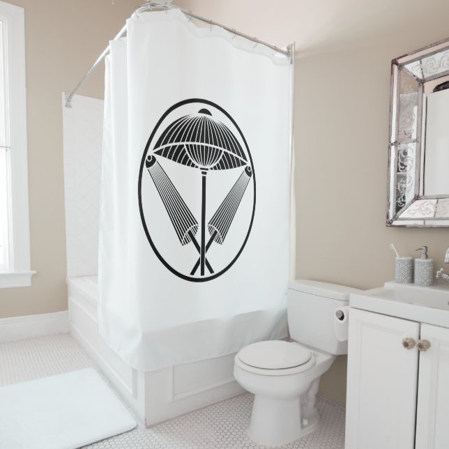 Three umbrellas in a threadlike ring shower curtain (In Situ)