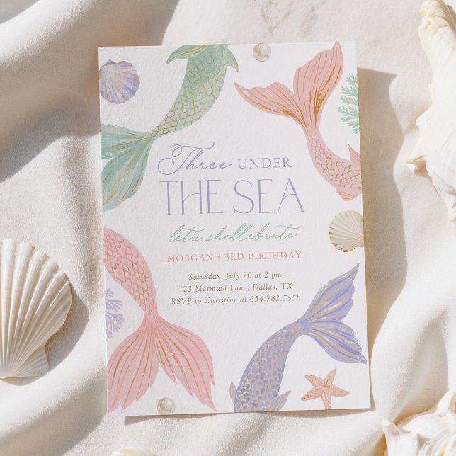 Three Under the Sea Mermaid 3rd Birthday Invitation (Creator Uploaded)