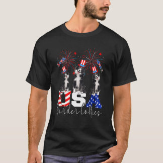 Three Usa Border Collies Wearing Hat American Flag T-Shirt