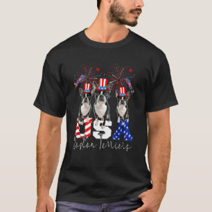 Three Usa Boston Terriers Wearing Hat American Fla T-Shirt