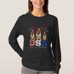 Three Usa Bull Terriers Wearing Hat American Flag T-Shirt