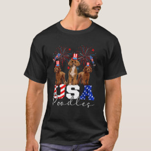 Three Usa Poodles Dog Wearing Hat American Flag Fi T-Shirt