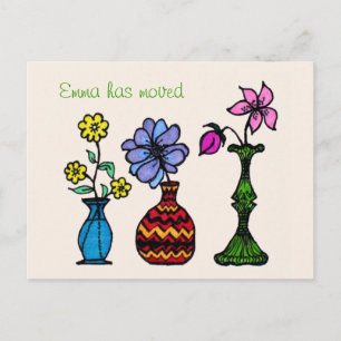 Three Vases Art Moving Woman Address Announcement Postcard