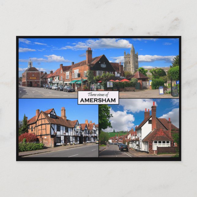 Three Views of Amersham Old Town Postcard (Front)