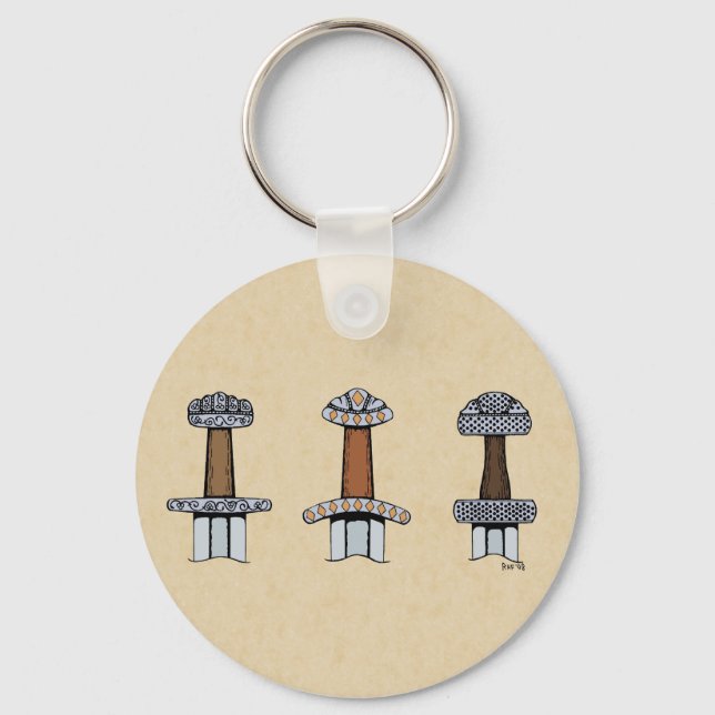 Three Viking Sword Hilts Key Ring (Front)