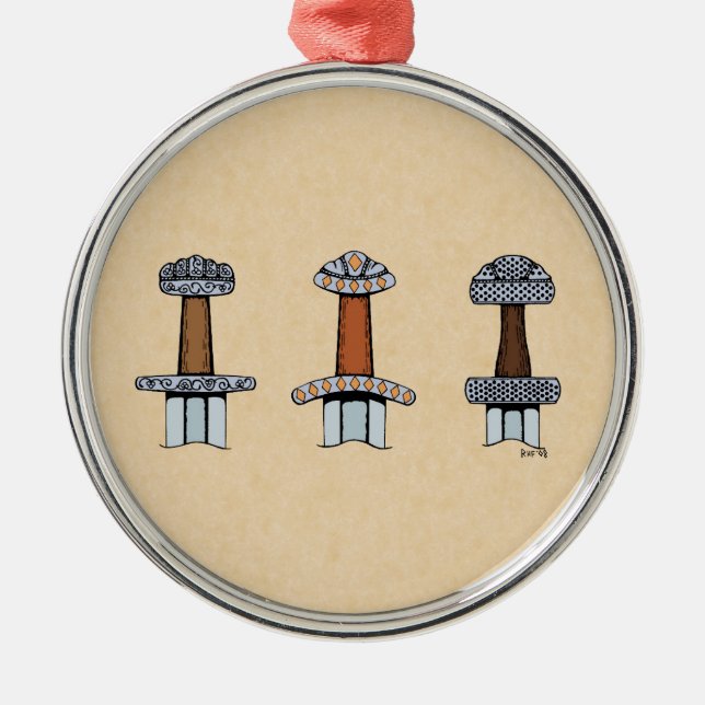 Three Viking Sword Hilts Metal Tree Decoration (Front)