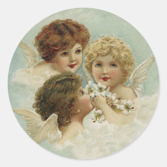 Three Vintage Angel Cherubs Classic Round Sticker (Front)